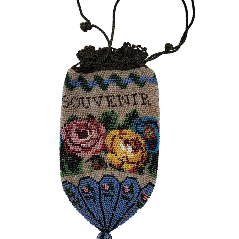 Antique Beaded Purse Souvenir Roses